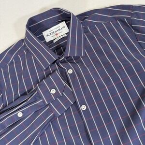 Mizzen+Main Leeward Trim Fit Men's Large Blue Red Plaid Long Sleeve‎ Shirt